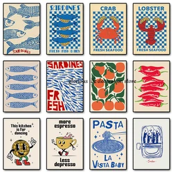 Retro Sardines Crab Lobster Poster Fish Print Canvas Painting Food Fruit Wall Art Picture for Kitchen Restaurant Cafe Decor