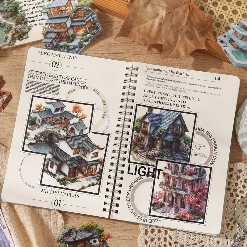 10-Sheet Retro Castle Architecture Sticker Collection, Timeless Fortress Style, Perfect for Planner Decor & DIY Collage