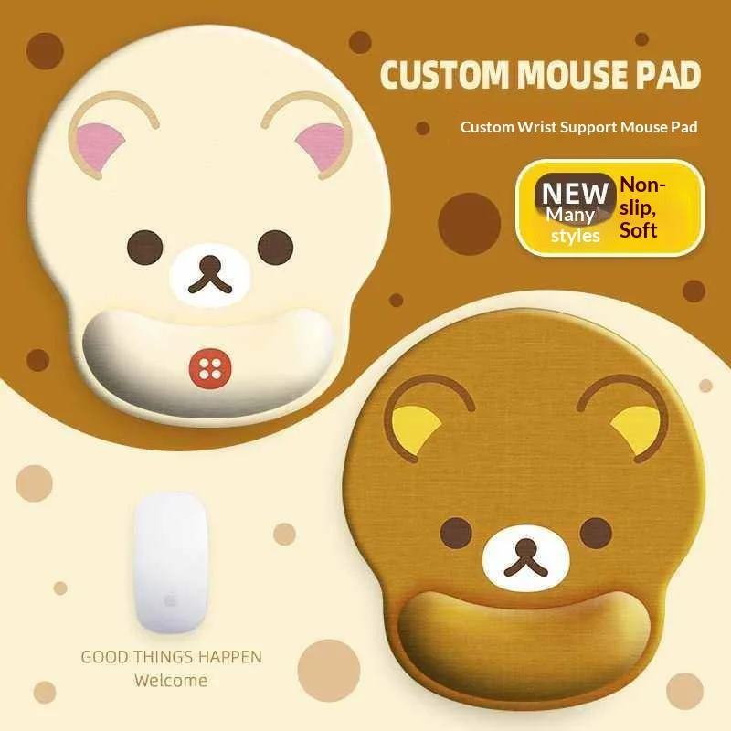 Cute and easy bear wrist guard mouse pad, easy bear mouse pad two-piece set, simple keyboard and hand support integrated