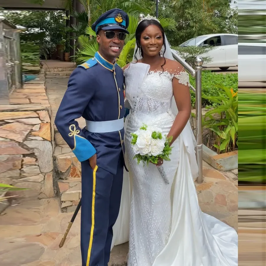 

Свадебное платье Aso Ebi с юбкой-годе со съемным шлейфом и блестками
