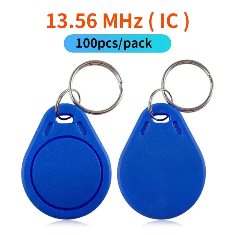 Blue 100pcs/pack RFID 13.56Mhz IC Keyfob Token Key Ring For Access Control Compatible with MIFARE Classic 1K Card