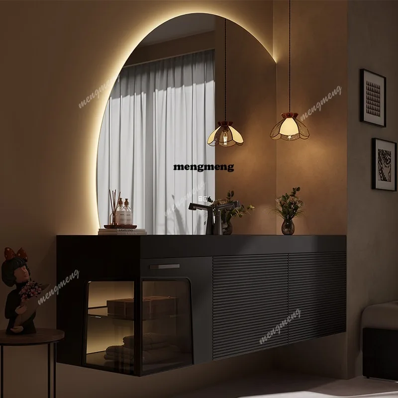 

Oak bathroom cabinet wash basin cabinet combination washstand integrated bathroom rock slab seamless washbasin