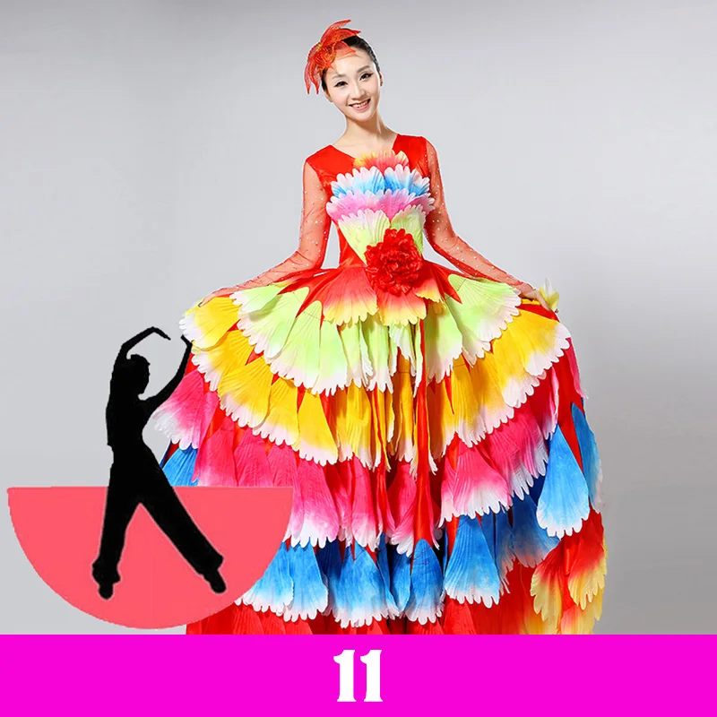 Damen Spanisches Flamenco Stierkampf-Kleid, Eröffnungstanz, Großer Schwung, Blütenblatt-Design, Klassische Kleider, Bühnentänzerin, Performance-Rock, Kostüm – Detail 30