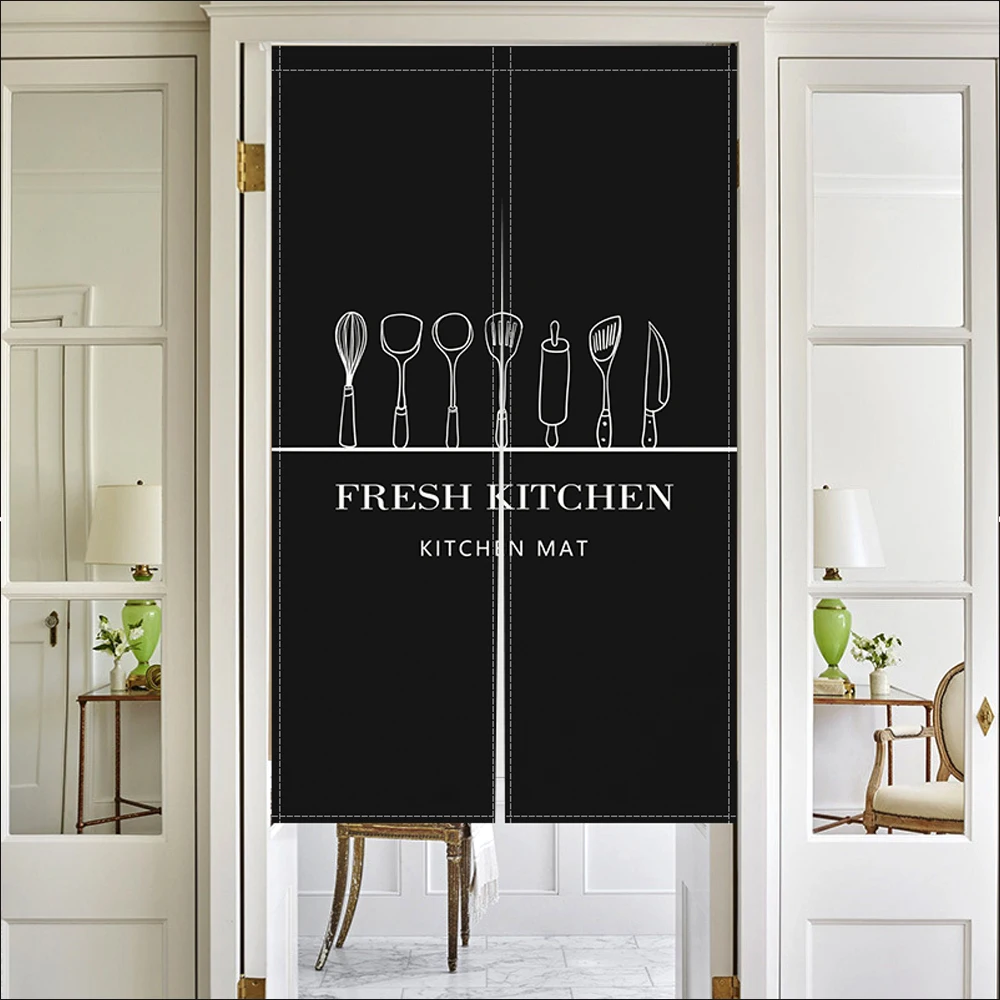 Kitchen Restaurant Partition Blackout Half Curtain Knife Fork Fast Food Door Hanging Black Japanese Door Curtains Folio Noren