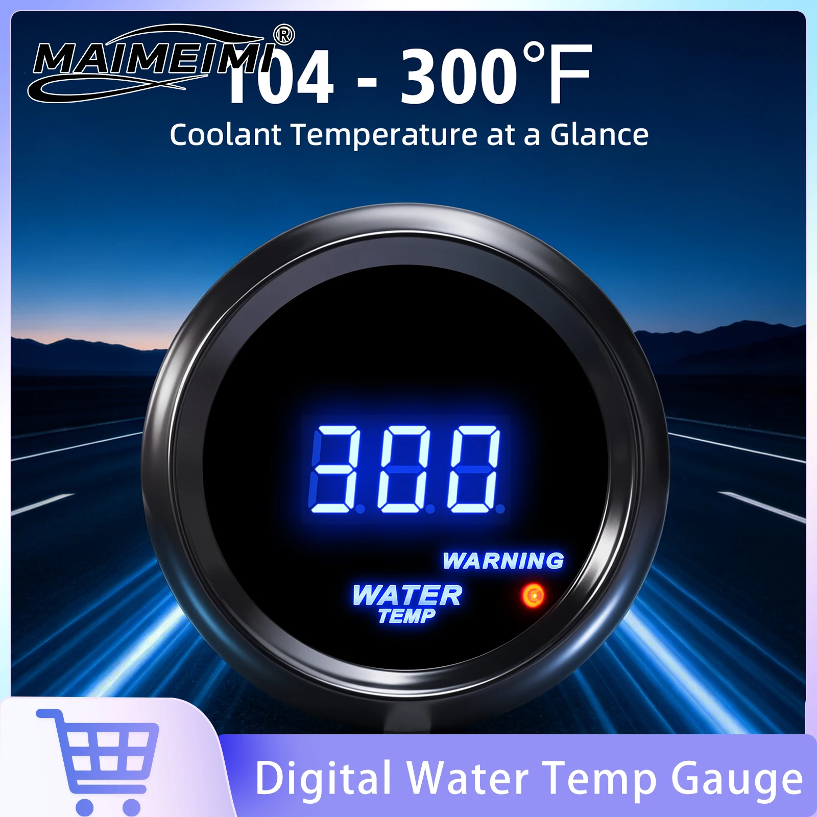 Car Digital Gauge Water Temp 104-300℉ Water Temp Meter Indicator With Blue LED Light Coolant Temperature Meter For 12V Car