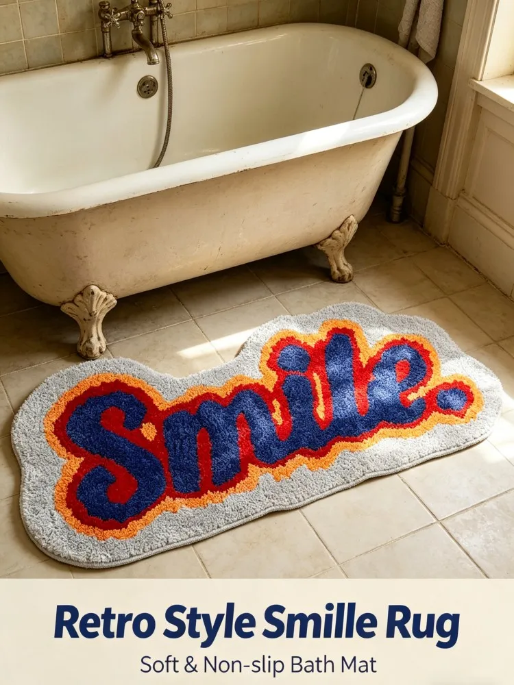 Smile Quote Long Area Rug, Non-Slip Washable Soft Floor Mat, Cute Decorative Carpet for Bedroom Bedside