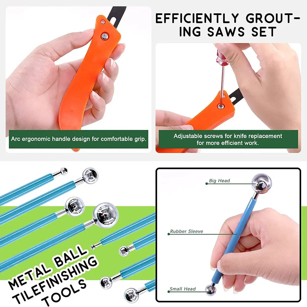 22pcs Anti Slip Handle Grout Removal Tool Removable Blades Tile Joint Cleaning Brush Caulking Removal Tool Grout Saw Knife