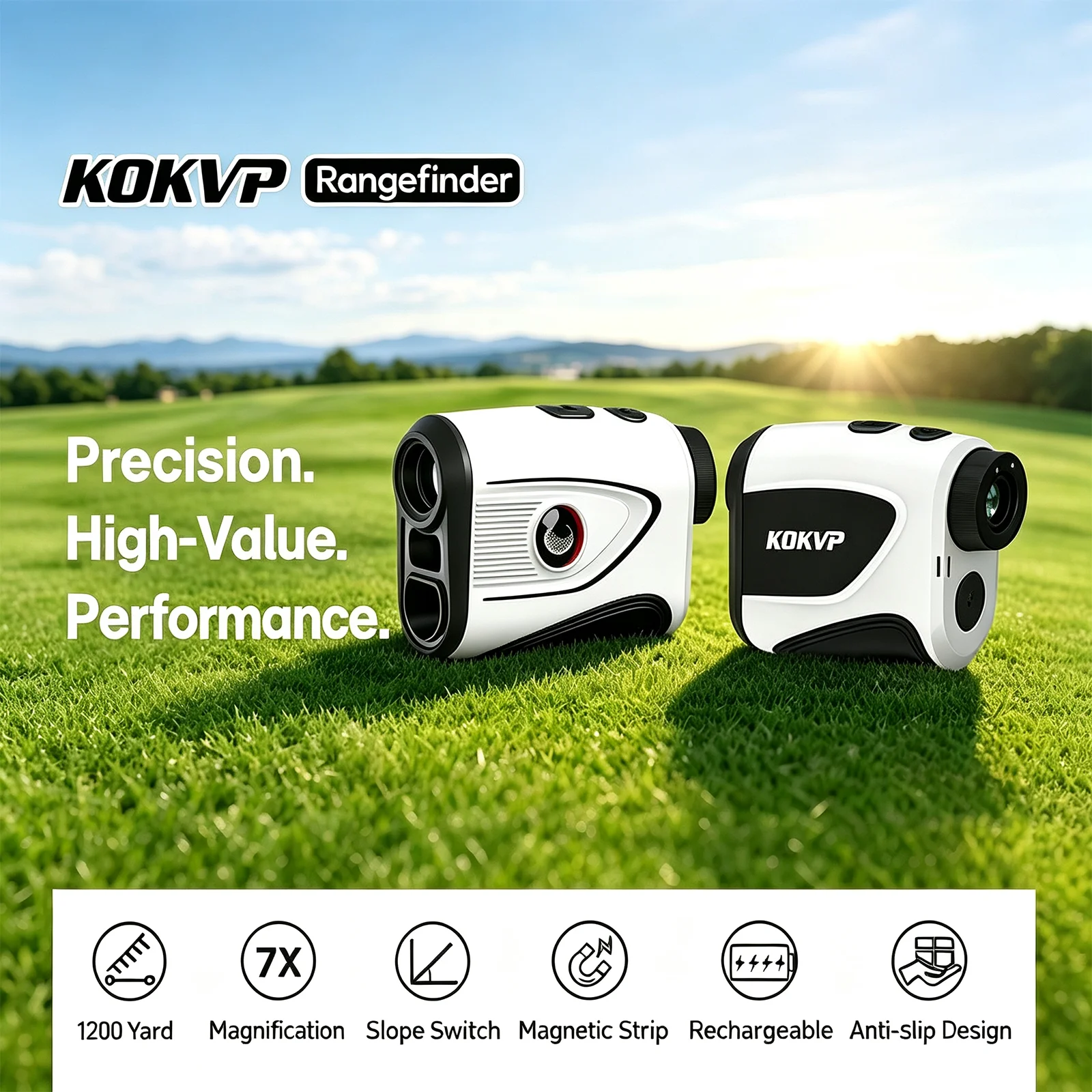 KOKVP Golf Rangefinder 1200 Yard Multifunctional Laser Range Finder Golf 7X with Slope Compensation Flag Lock for Golfer Outdoor