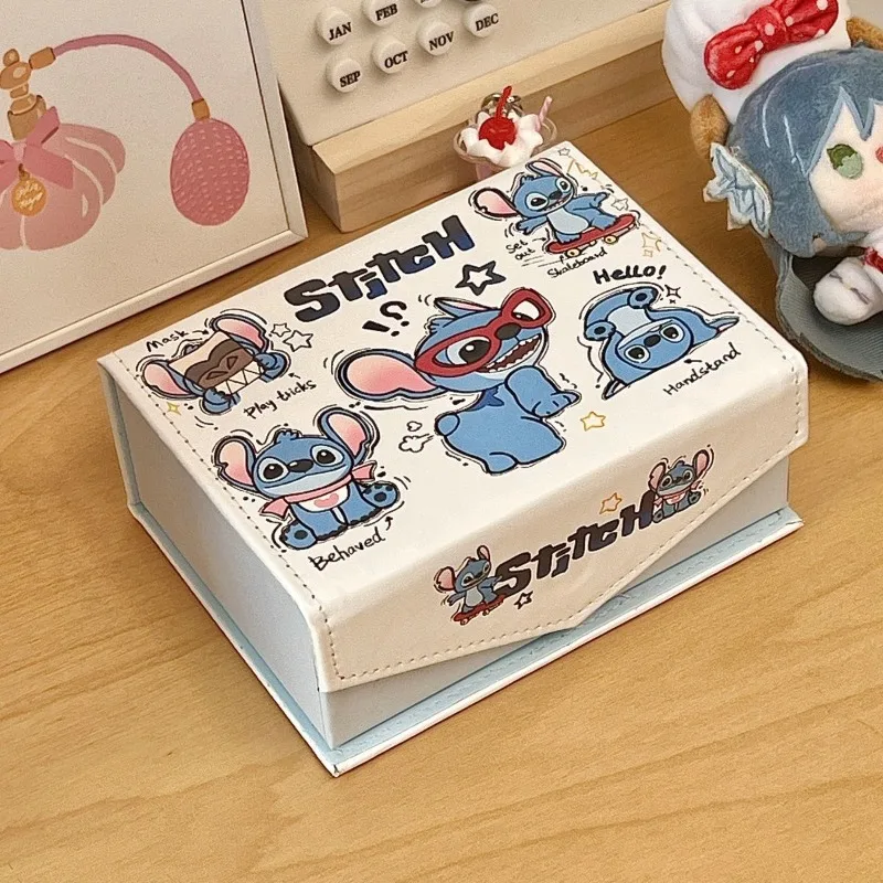 

Stitch cute blue Teddy PU card box, magnetic flip cover, dust-proof small card storage box, decorative item, birthday gift