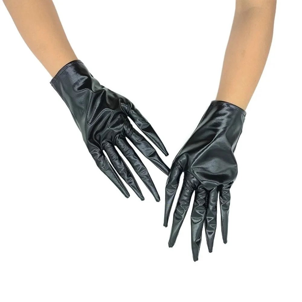 Slanke vingers Halloween-handschoenen Korte zwarte Ghost Claw Wanten PU-leer Prestatie Prop Cosplay Kostuumhandschoenen Unisex