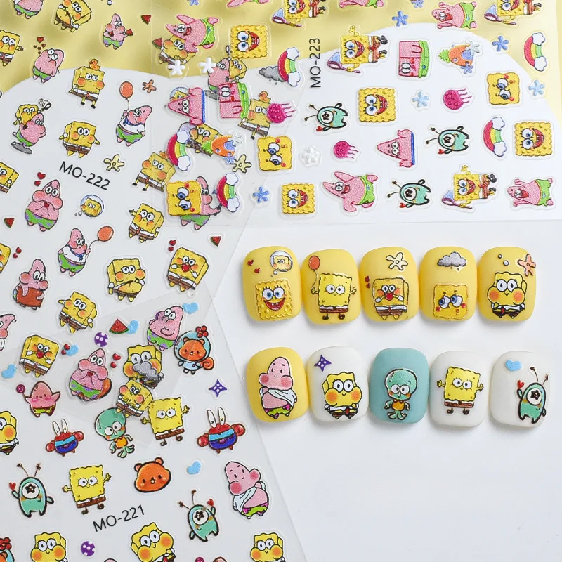 Kawaii SpongeBob SquarePants Patrick Star Nail Stickers Embossed Three-dimensional Cartoon Cute Nail Stickers Wholesale