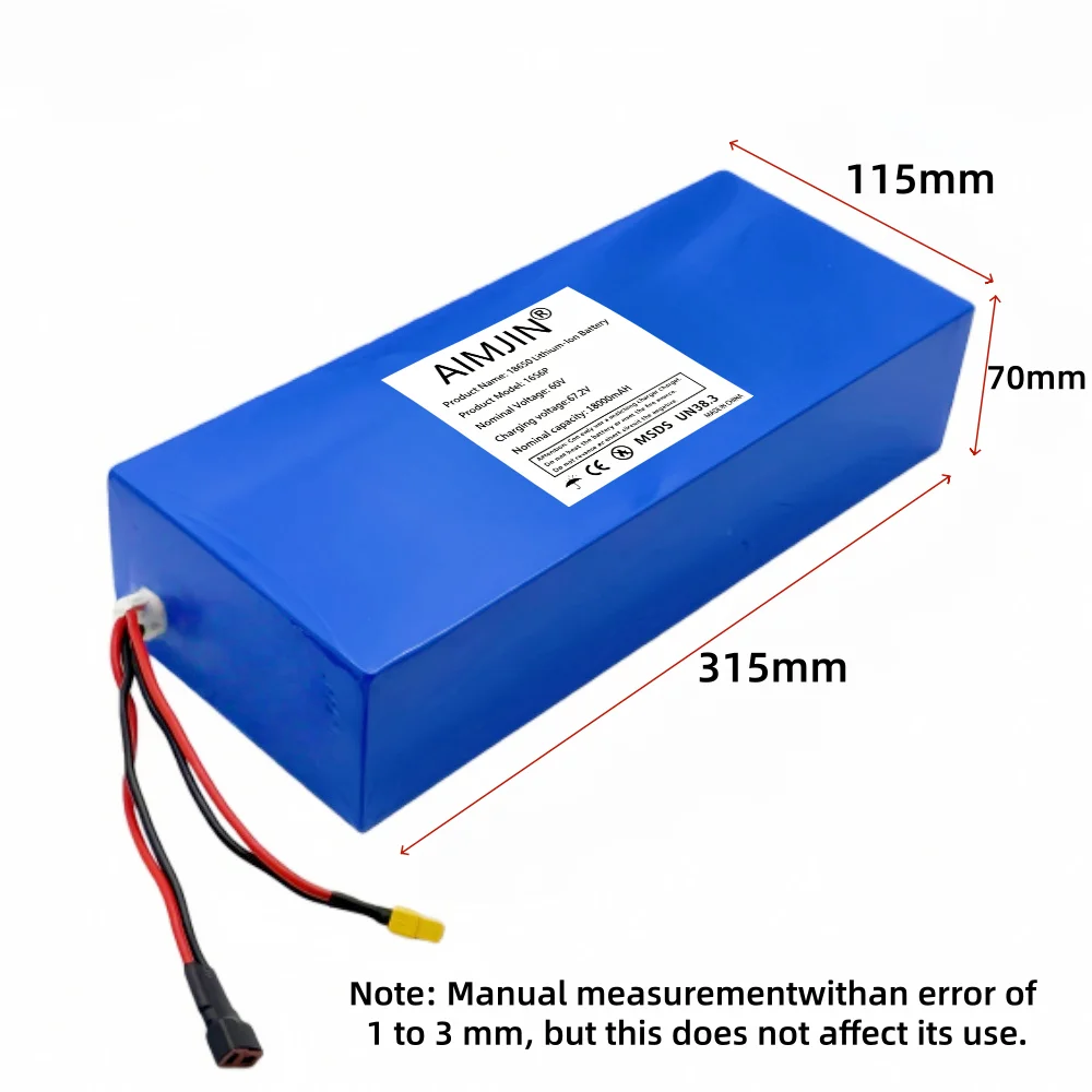 New 16S6P 60V 18Ah 18650 Lithium Battery Pack 0-2000W High-power Built-in BMS Scooter Motorcycle Charging Battery Pack