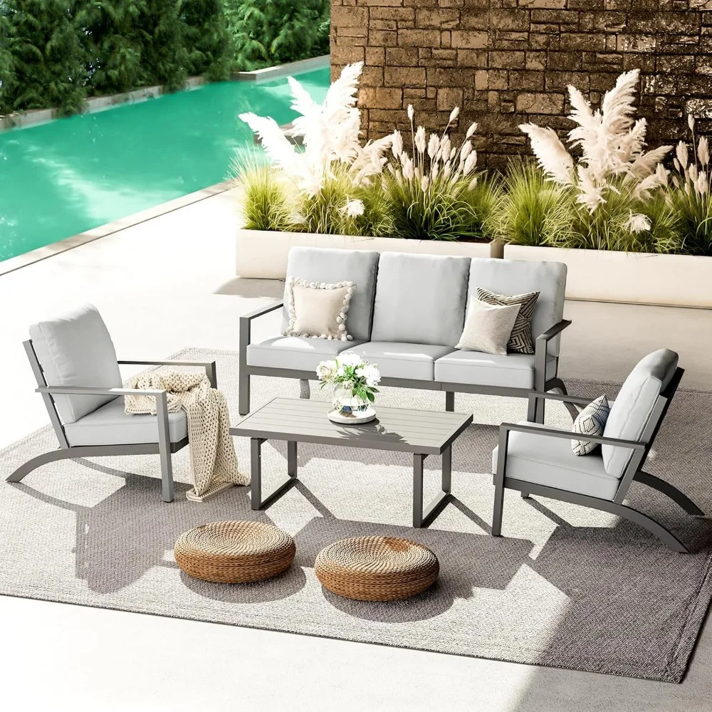 Aluminum Patio Furniture Set Metal Outdoor Furniture Aluminum Patio Set, Modern Patio Furniture Conversation Set High Back in