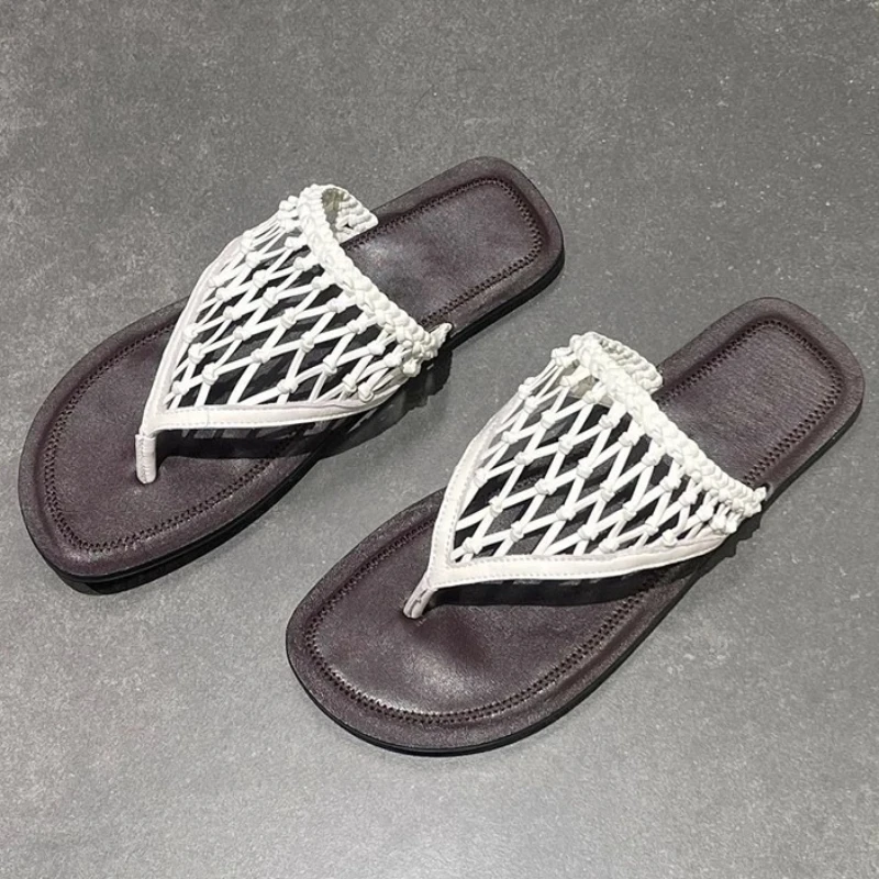 

Handmade Weaving Design Flat Slippers Women Summer Sexy Clip Toe Flip Flops Fashion Vacation Beach Shoes Comfortable Women Shoes
