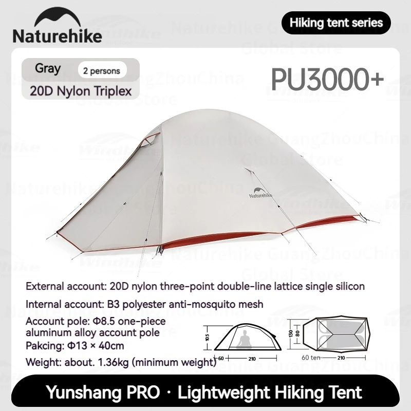 Naturehike Cloud Up Pro Zelt 1/2 Personen 20D Nylon Doppelschichten Leicht Wandern Wasserdicht Schnellbau Reisezelt Atmungsaktiv 4