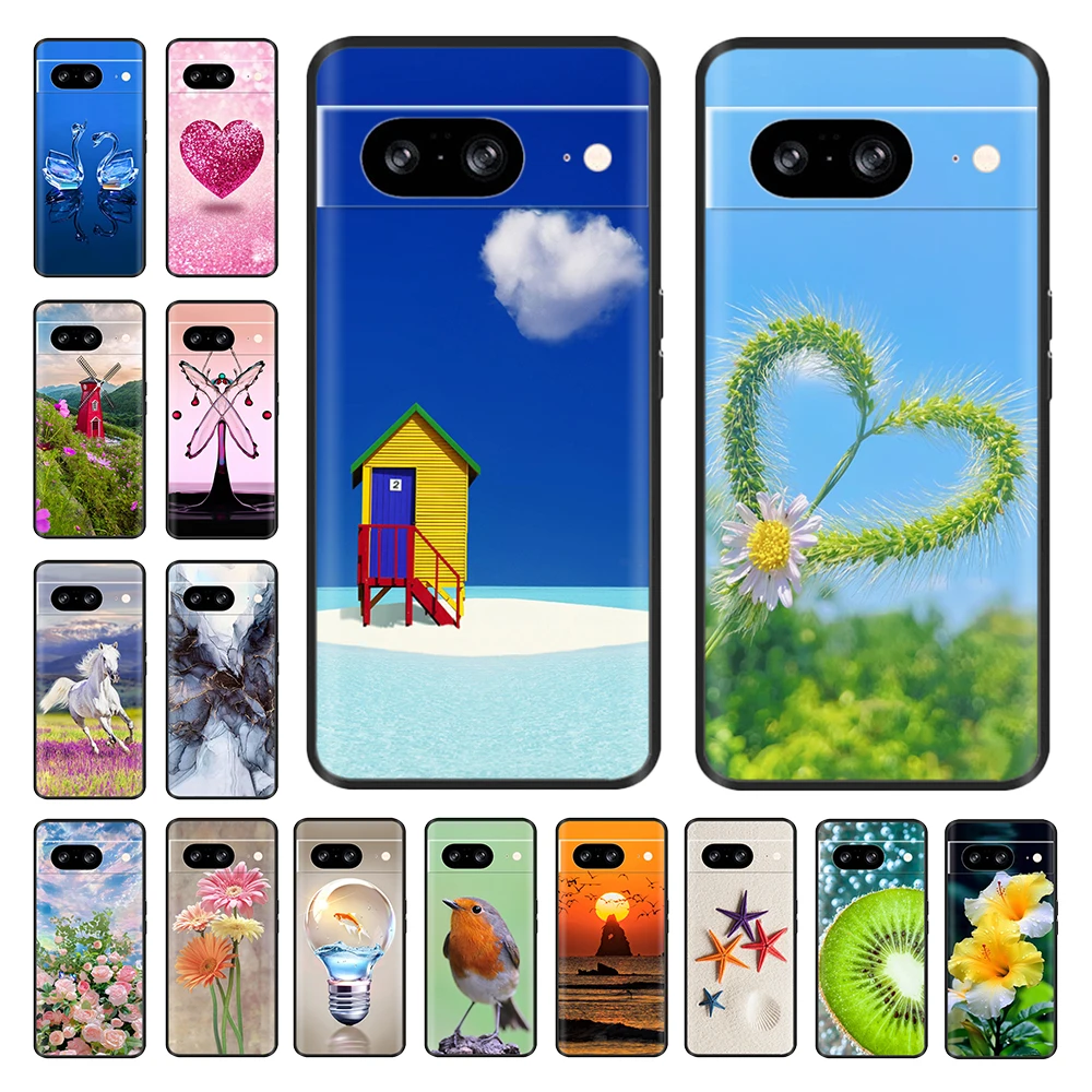 For Google Pixel 8 Pro Case Fashion Flower Soft Black Silicone Cover For Google Pixel 8A  8Pro Case Pixel8 Phone Case TPU Bumper