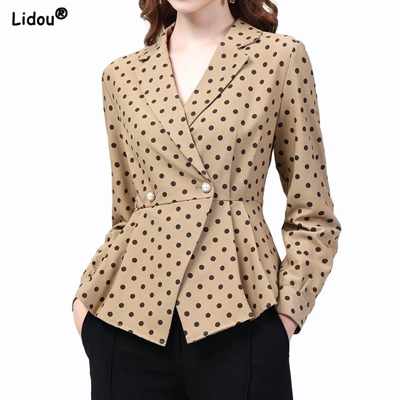 

Women's Clothing 2022 Thin Pleated Skinny Spring Summer Blazers Dot Pattern Fashion Temperament Notched Loose Button Office Lady