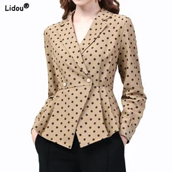 Women's Clothing 2022 Thin Pleated Skinny Spring Summer Blazers Dot Pattern Fashion Temperament Notched Loose Button Office Lady