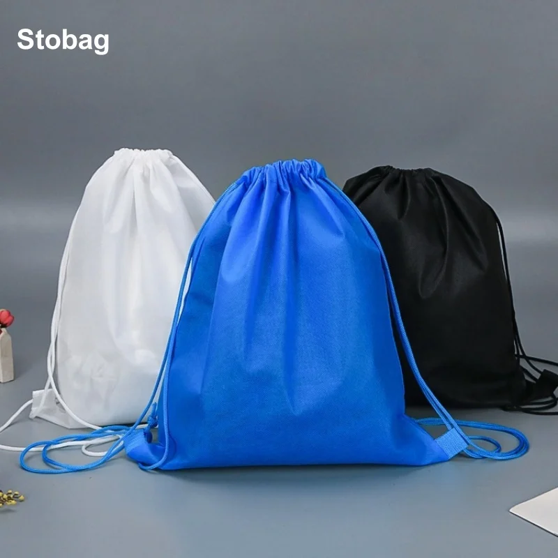 StoBag 10pcs Non-woven Backpack Drawstring Bags Sports Kids Dustproof Storage Packaging Reusable Pocket Pouch Logo(Extra Fee)