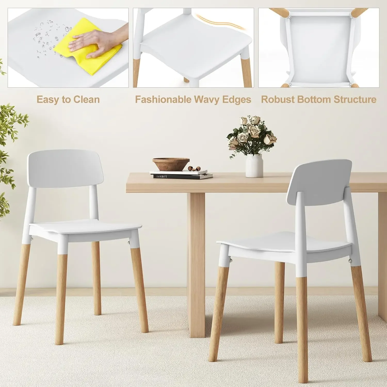 Juego de 4 sillas de comedor de madera, juego de 4 sillas auxiliares de comedor modernas con respaldo ergonómico, asiento ancho y patas de madera resistentes