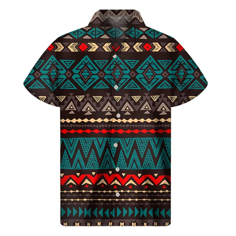 Homens Retro México Asteca 3D Impressão Havaiana Camisas, Totem Étnico, Gráfico Colorido Camisa De Botão De Lapela, Blusa De Mangas Curtas De Rua