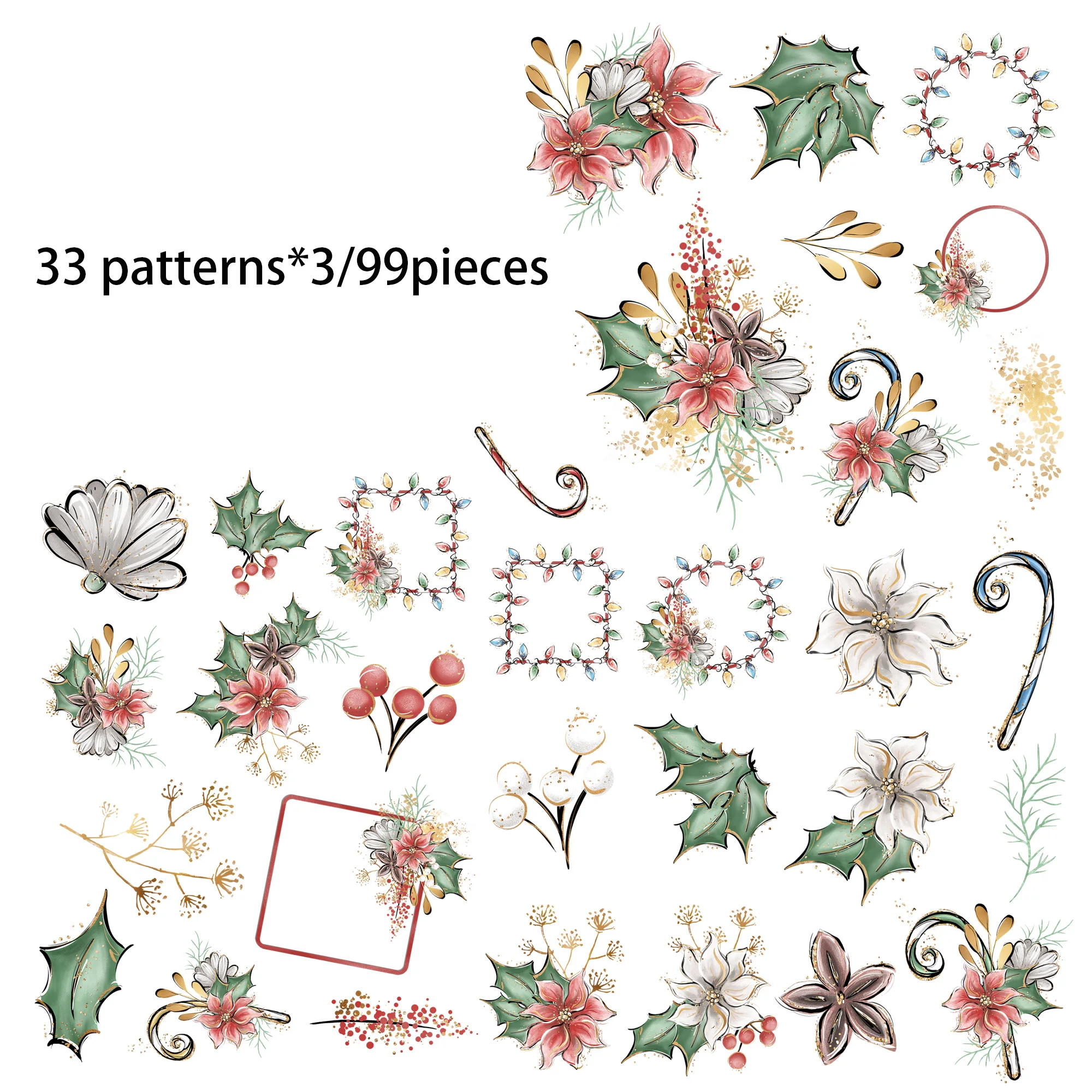 99 Stück selbstklebende Aufkleber mit Blumen-Weihnachts-Lebkuchenmann-Thema, perfekt für Scrapbooking-Zubehör, Junk-Journal-Sets – Detail 9