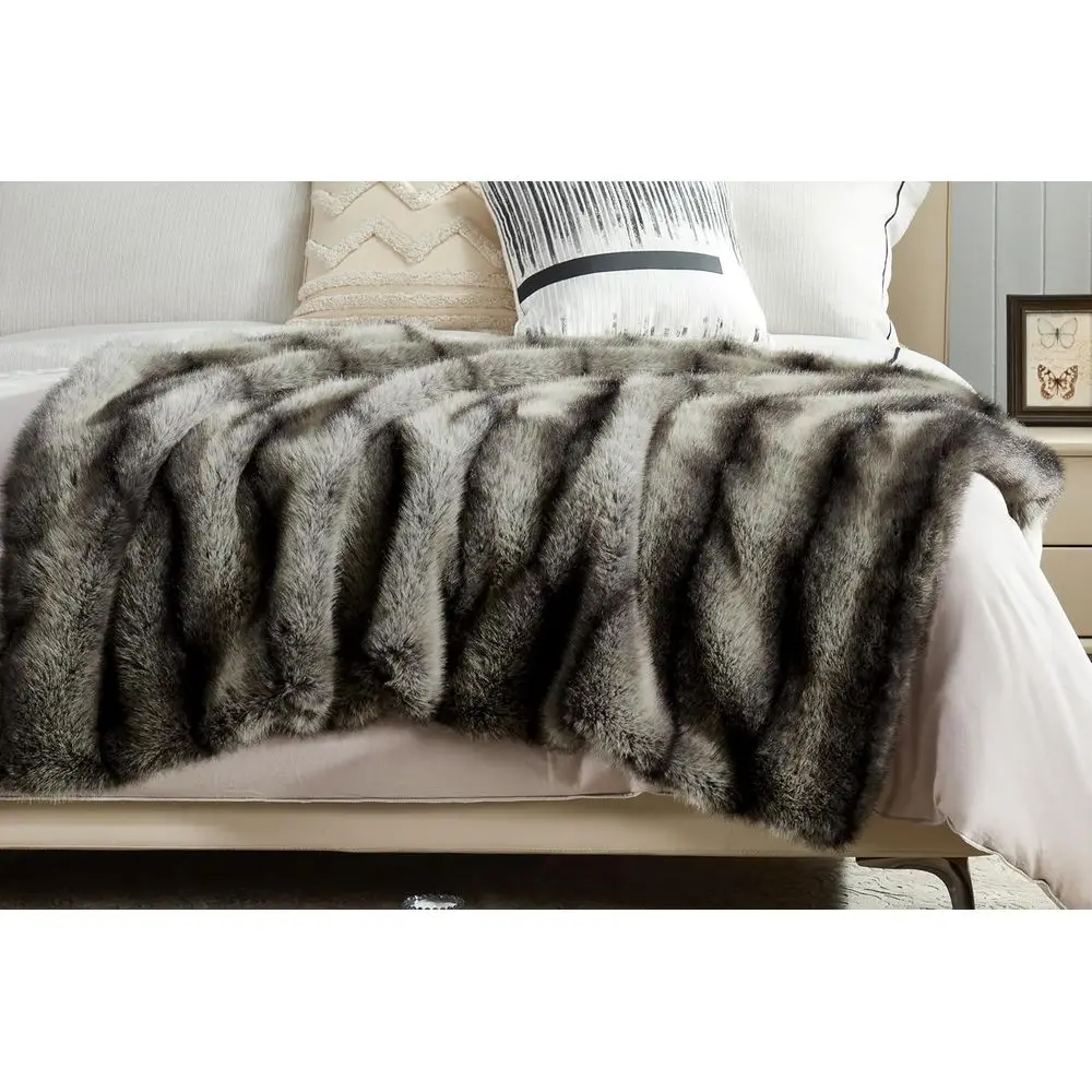 High-end Premium Fuzzy Faux Wolf Fur Throw Blanket 50