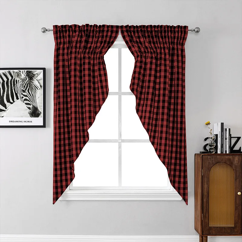 

Farmhouse Buffalo Plaid Gingham Check Swag Valance, Curtain Panel, Rod Pocket, Half Window, Short Curtains for Cafe, Kitchen