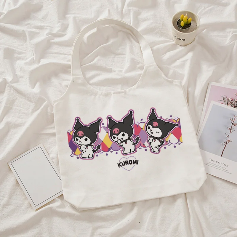 Hip Hop Woman Kuromi Tote Bag Shopper Canvas Shoulder Bag Eco Sanrio Harajuku Casual Shopping Bag Women Tote Female