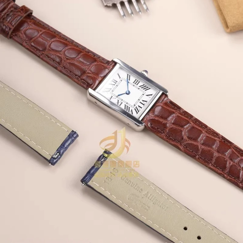 For Cartier London Solo Tank Women's Genuine Alligator Watch Band 16mm 17mm 18mm 19mm 20mm American Crocodile Skin Bracelet Men