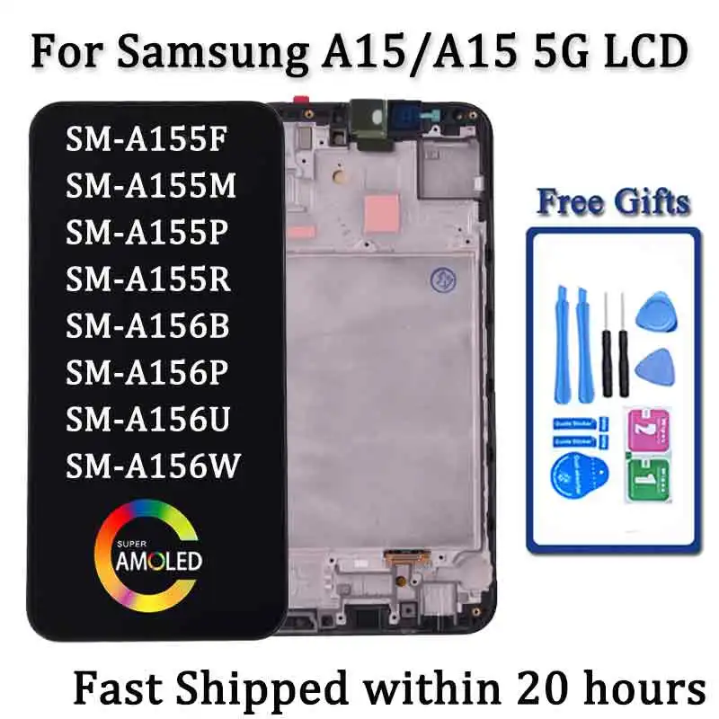 AMOLED For Samsung A15 4G SM-A155F LCD Display Touch Screen Digitizer Assembly For Samsung A15 5G A156 SM-A156B LCD