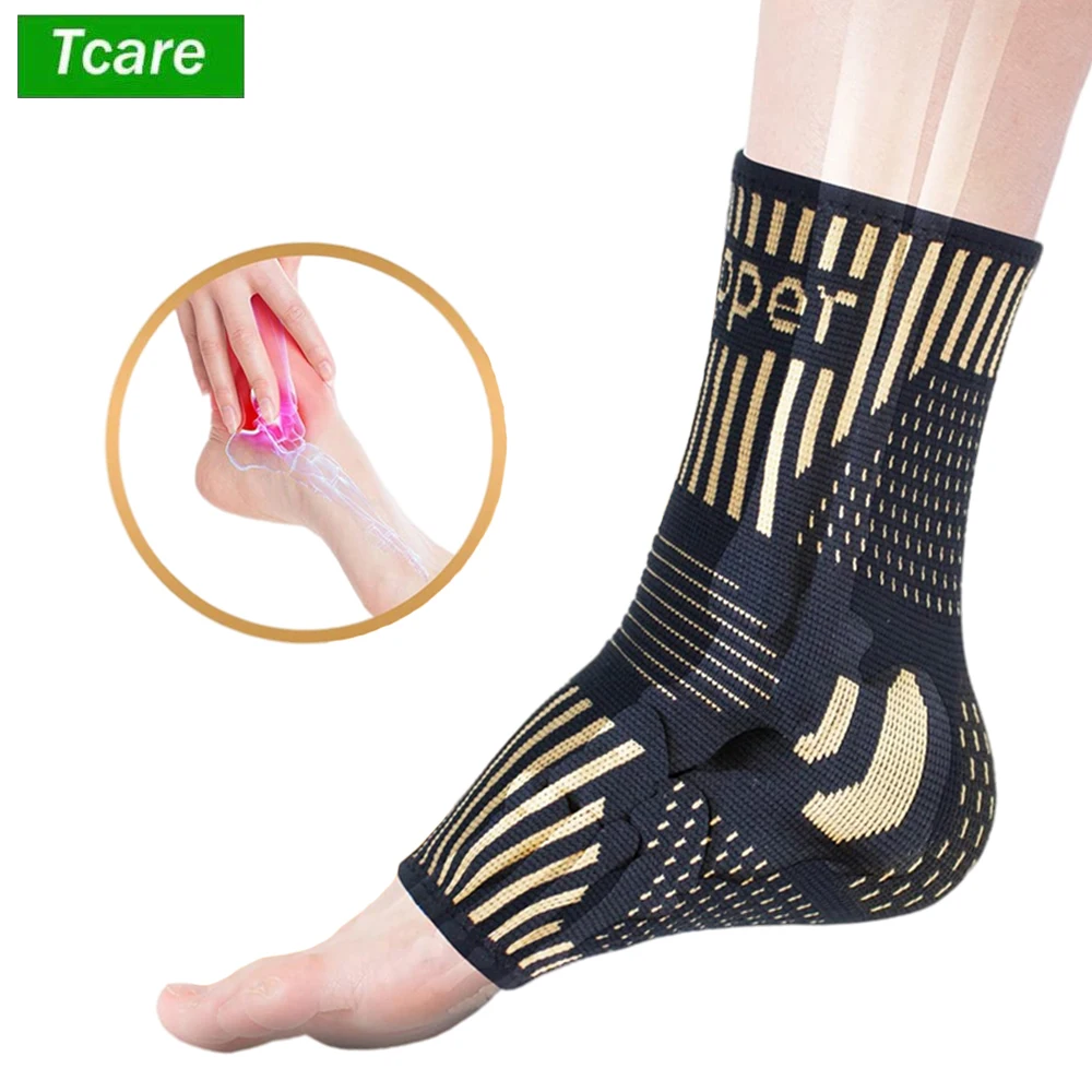 Tcare 1 PCS Copper Ankle Brace Infused Compression Sleeve Support for Plantar Fasciitis, Sprained Pain Relief, Achilles Tendon