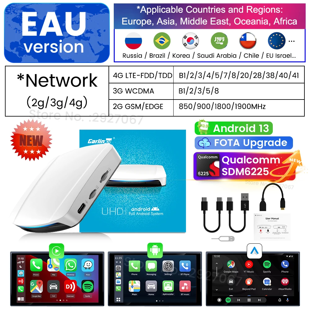 HDMI CarlinKit CarPlay Ai TV Box Android 13 met HD-uitgang SM6225 Draadloze CarPlay Android Auto Streaming Box 4 in 1 voor OEM-auto