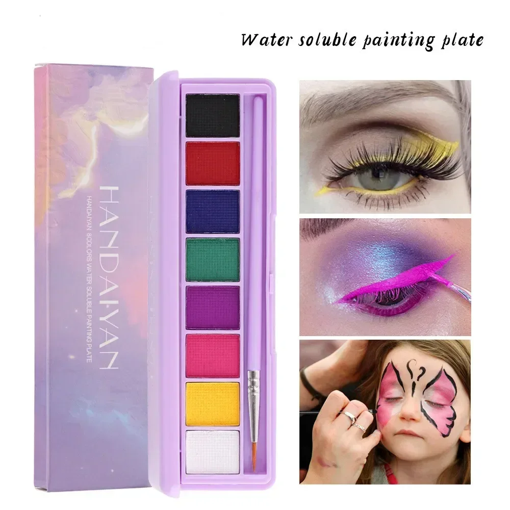 Paleta de sombra de ojos activada por agua, lápiz delineador reactivo de neón con luz UV que brilla en la oscuridad, pigmento de maquillaje azul, 8 colores por caja