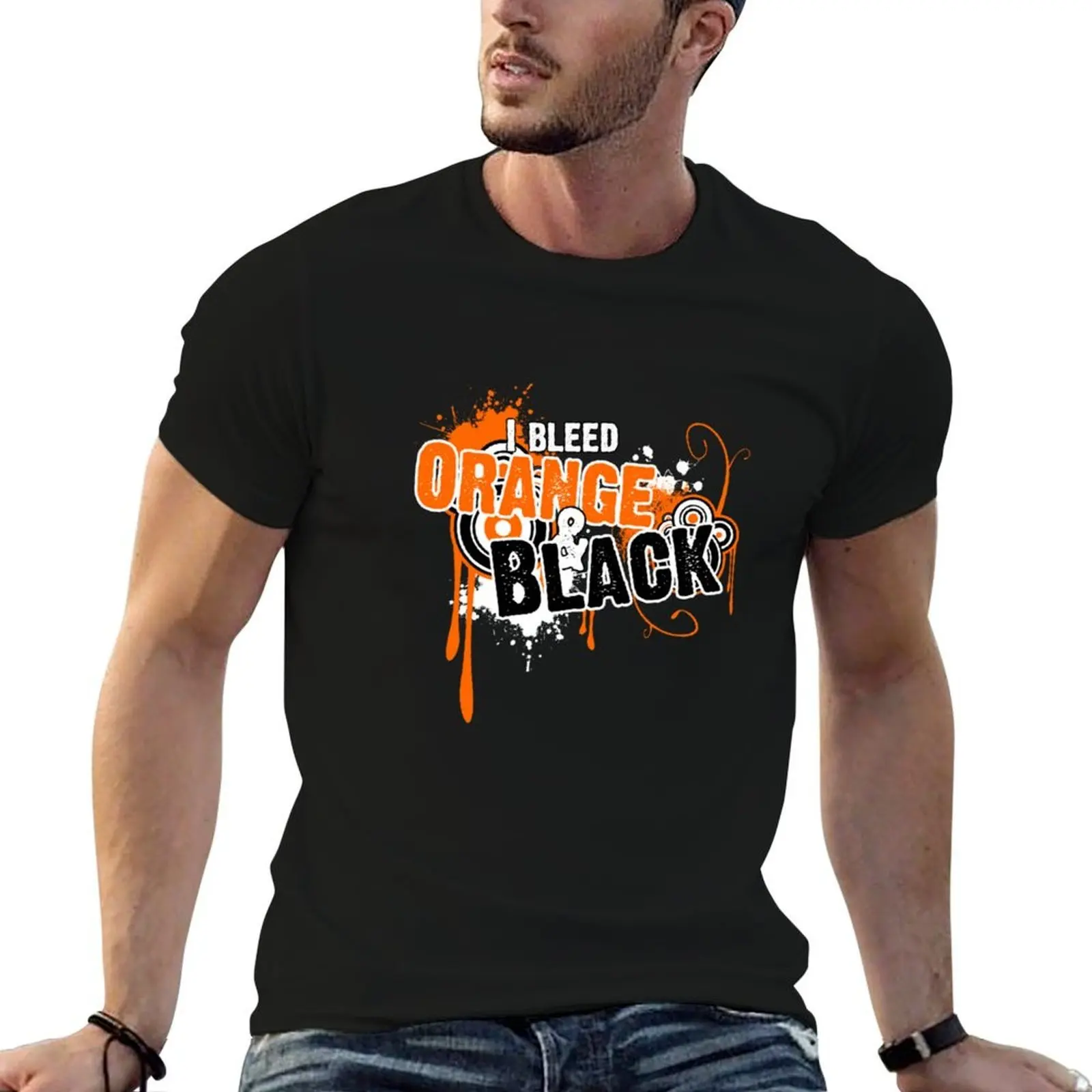 I bleed orange and black T-Shirt shirts graphic customs design your own sweat shirts, men
