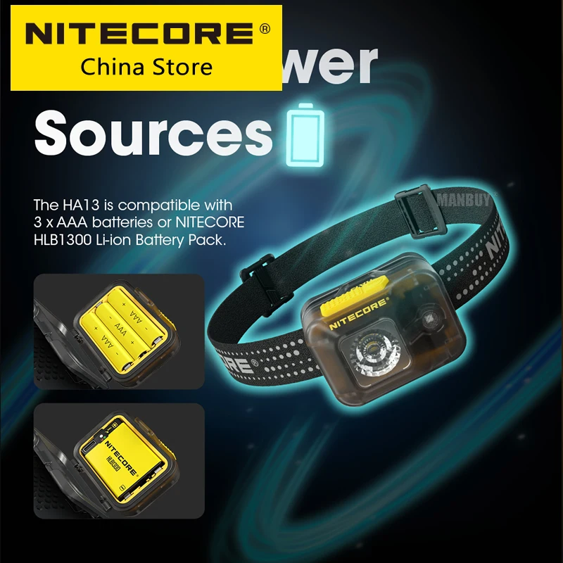 nitecore farol com dual power source farol para camping luz de trabalho night trail running e pesca ha13 350lm aaa battery original 01