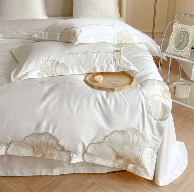 Long staple cotton four-piece set of cotton quilt cover Pure cotton autumn and winter sheets and sheets brushed bedding
