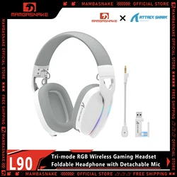 MAMBASNAKE x ATTACK SHARK L90 RGB Wireless Gaming Headset, Triple Modes, Foldable Headphone with Detachable Mic