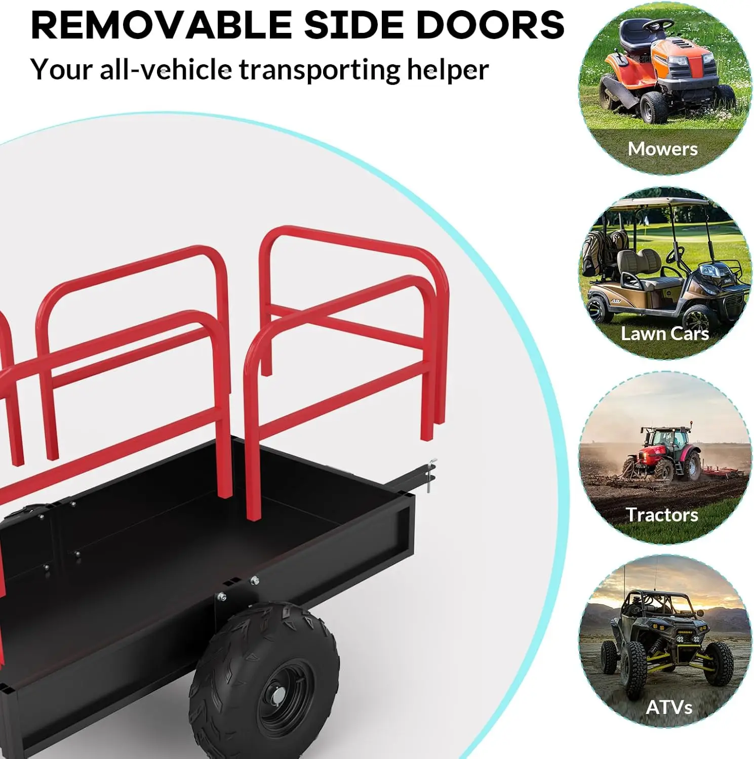 Utility Trailer, Heavy Duty ATV Trailer, 1700lbs Lawn Mower Trailer, Yard Garden Trailer with Removable Sides, ATV Dump Trailers
