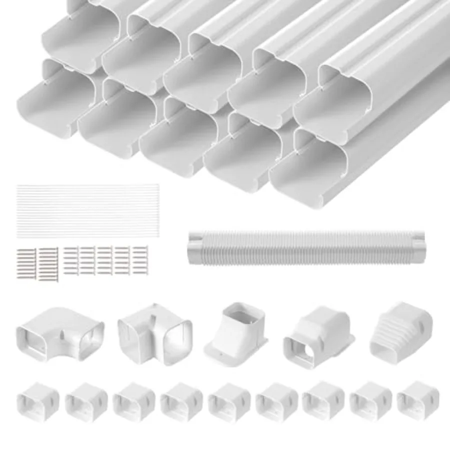 

Mini Split Line Set Cover 3-inch W 17.7Ft L, PVC Decorative Pipe Line Cover for Air Conditioner with Ducts and Full Components