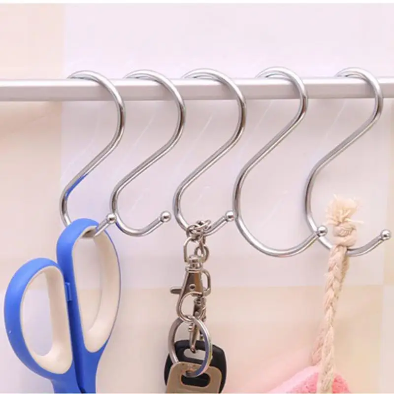 304 Stainless Steel S Shaped Metal Hanging Hooks for Hanging Metal Kitchen Pot Pan Hanger Storage Rack Closet S Type Hooks