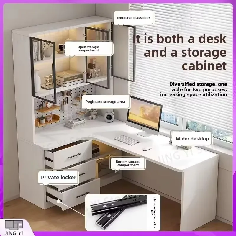 

L Shaped Computer Desk with Bookshelf Corner Study Table for Home Office Student Bedroom Writing Desk Adjustable Height