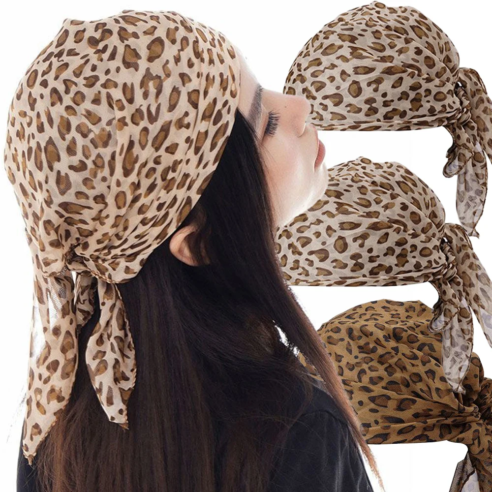 

Fashion Retro Leopard Print Square Scarf for Women Satin Thin Edge Scarves Head Band Y2K Lady Hair Shawl Wrap Female Neckerchief