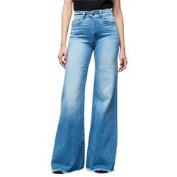 Mid Waist Flared Jeans Women Elegant Commuter Denim Pants Ladies Comfortable Casual Wide Leg Trousers Trend Streetwear Washable