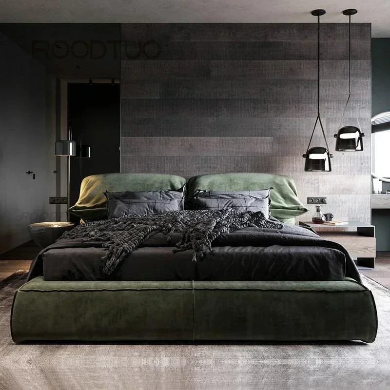 Bedroom Bed Set Italian Home Furniture Leather Fabric Modern Designer King/ Queen Bed Frame Double Bed