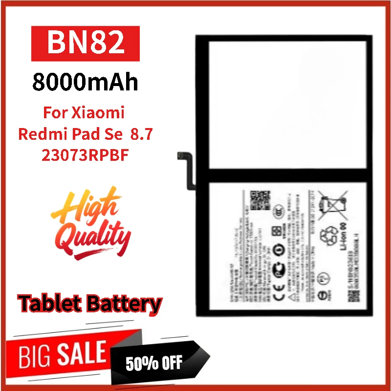 

100% New Replacement Tablet Battery BN82 3.87V 8000mAh For Xiaomi Redmi Pad Se 8.7/23073RPBF High Quality
