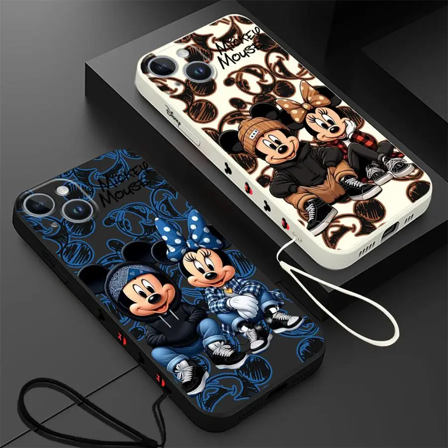 Diseny Mickey Minnie Mouse funda de teléfono para iPhone 11 12 13 14 15 16 Pro Max XR XS 7 8 SE 15 Plus 13 Mini cubierta