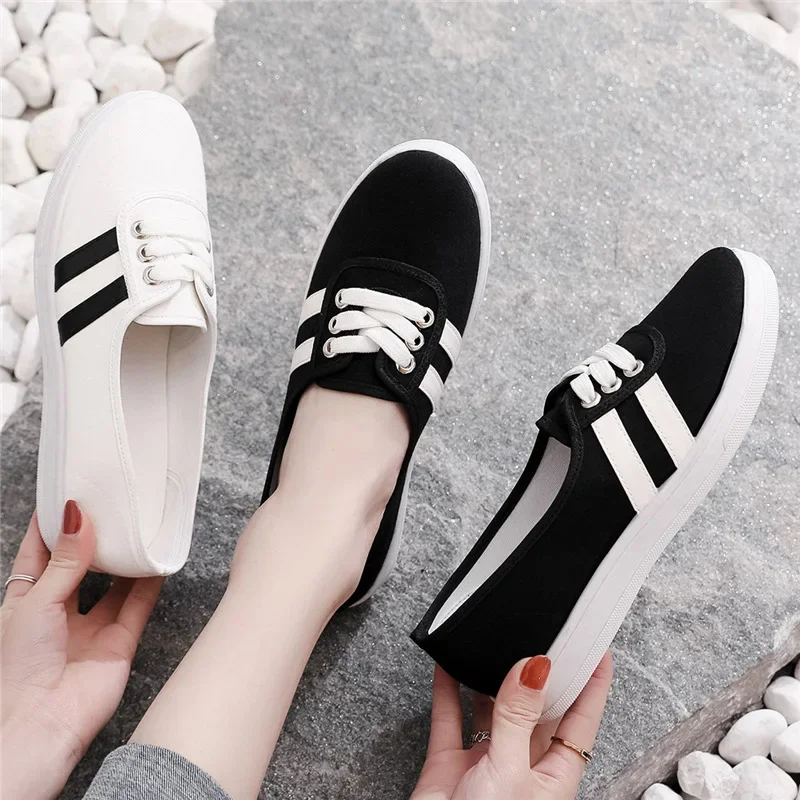 Hundreds new women's canvas shoes Soft-soled  female white work cloth shoes low help board shoes loafer