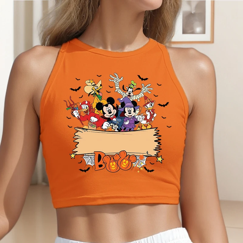 

Disney Halloween Woman Clothing Tees Green New Cartoon Female Printed Mickey Short Sleeve Tops T Shirt Y2k Custom Party Clothes