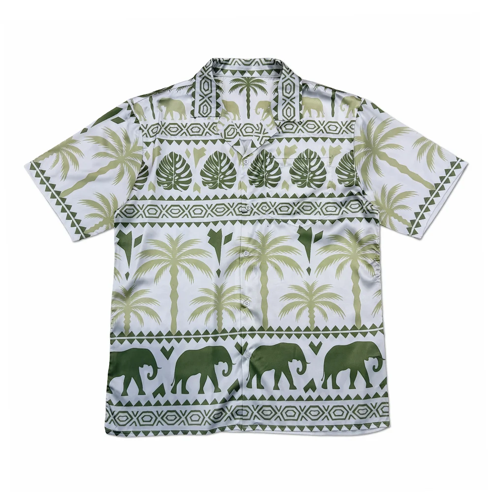 Streetwear Fashion Green Retro Casual Shirts Top Hawaiian Beach Shirts European Flower Print Shirt Camisa Floral Masculina